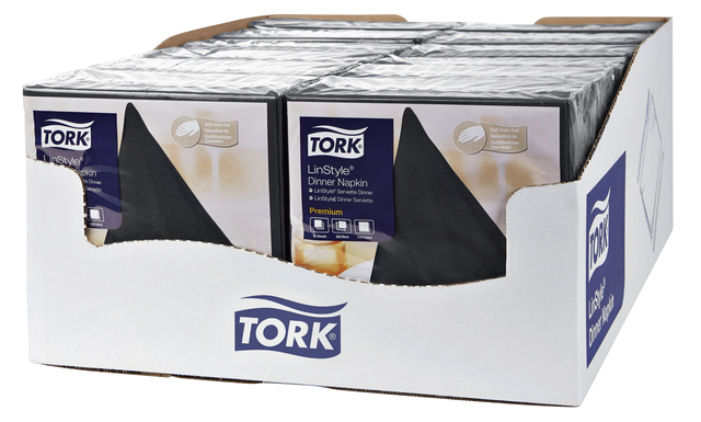 Dinerservet Tork Linstyle Premium 1/4 vouw 1-laags 390x390mm 50 vel zwart 478726