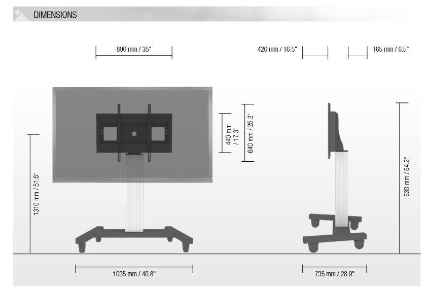 Tv-trolley, verrijdbaar statief met monitorbeugel, middendisplay 131 cm