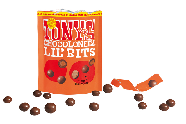 Chocolade Tony's Chocolonely Lil'Bits melk karamel zeezout biscuit 120 gram